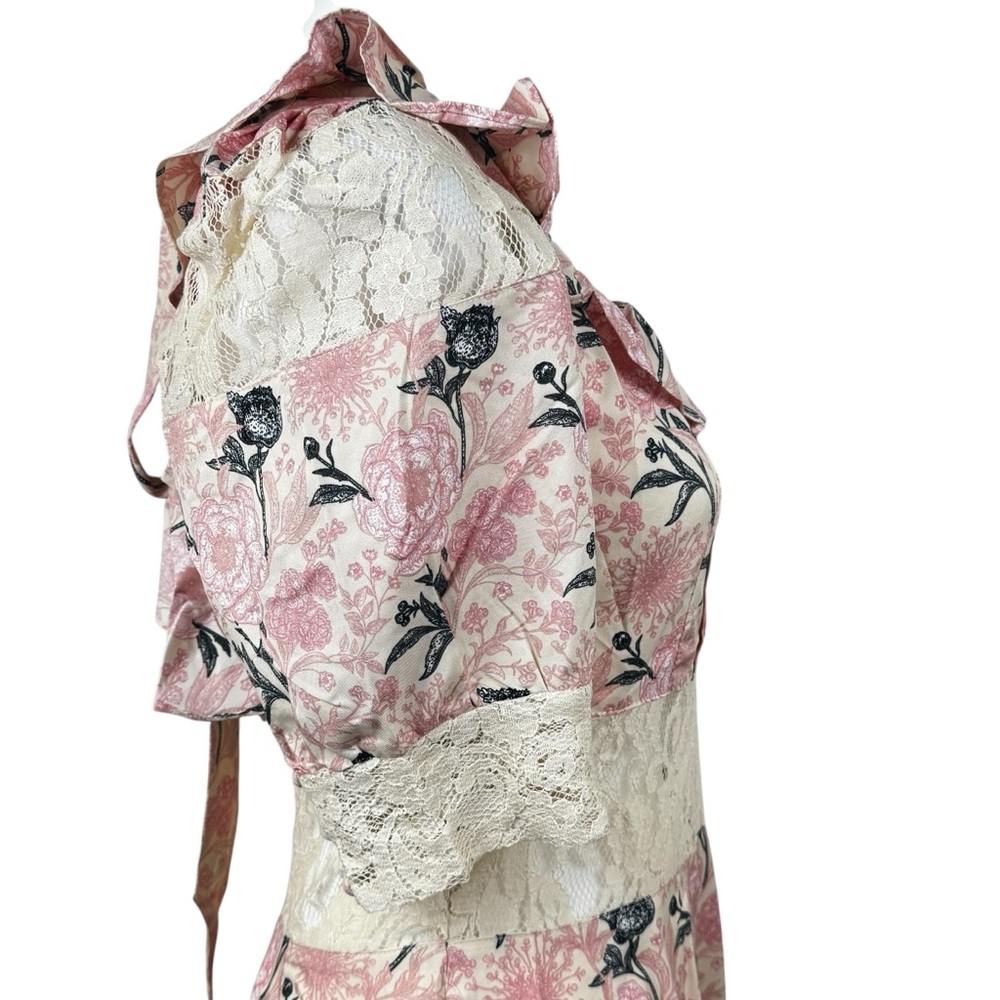 NWT Alamia Floral Lace Cream & Pink Mini Dress Boutique Romantic Coquette Girly - Picture 10 of 16